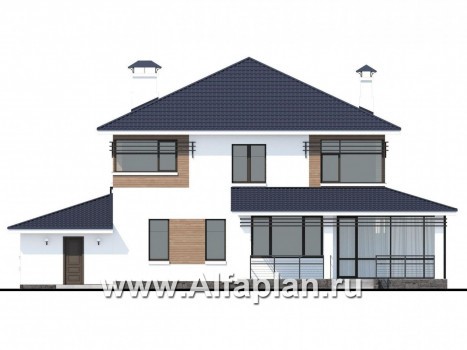 «Рассвет»- проект двухэтажного дома с террасой, мастер спальня, с гаражом, в современном стиле - превью фасада дома