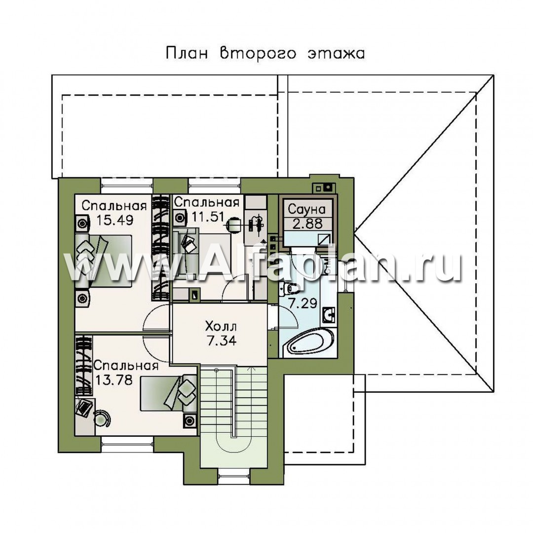 Проекты домов Альфаплан - «Приоритет» - коттедж с компактным планом и комфортной планировкой - изображение плана проекта №2