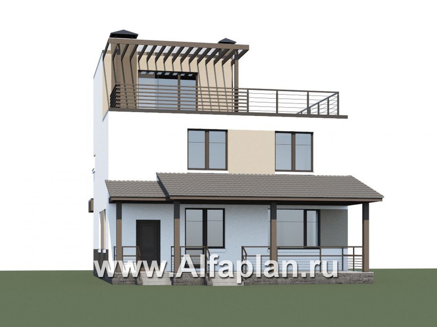Проекты домов Альфаплан - «Приоритет» - компактный трехэтажный дом с «зеленой» кровлей - дополнительное изображение №1