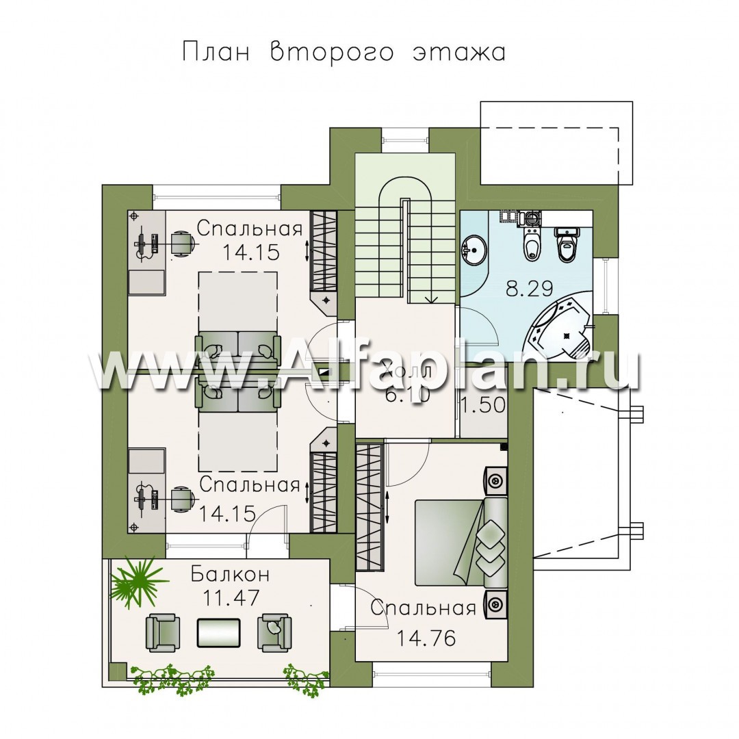 Проекты домов Альфаплан - «Виток спирали» -современный коттедж с «зеленой» плоской кровлей - изображение плана проекта №2