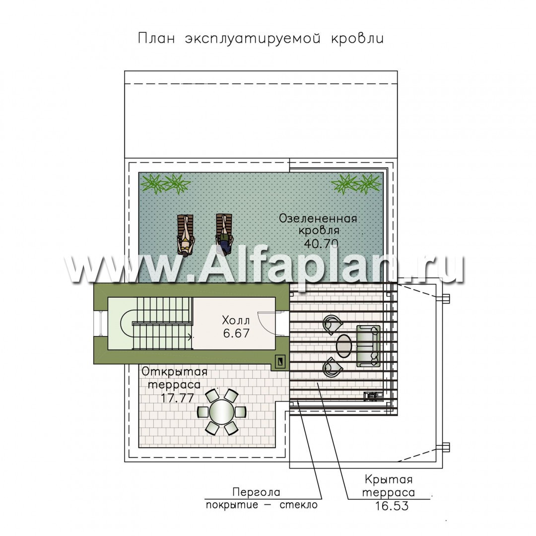 Проекты домов Альфаплан - «Пристань» - проект дома с плоской эксплуатируемой кровлей - изображение плана проекта №3