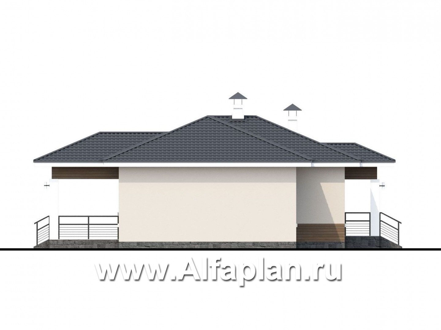 Проекты домов Альфаплан - «Безоблачный» - экономичный и комфортный одноэтажный дом - изображение фасада №3