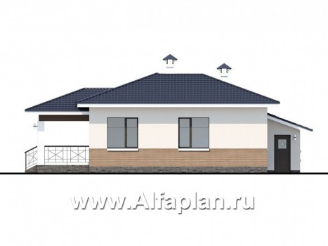 «Пассия» - проект одноэтажного дома, с террасой и с гаражом, с угловым окном в современном стиле - превью фасада дома