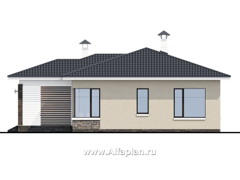 «Аэда» - проект одноэтажного дома, 2 спальни, с остекленной верандой, в современном стиле - превью фасада дома