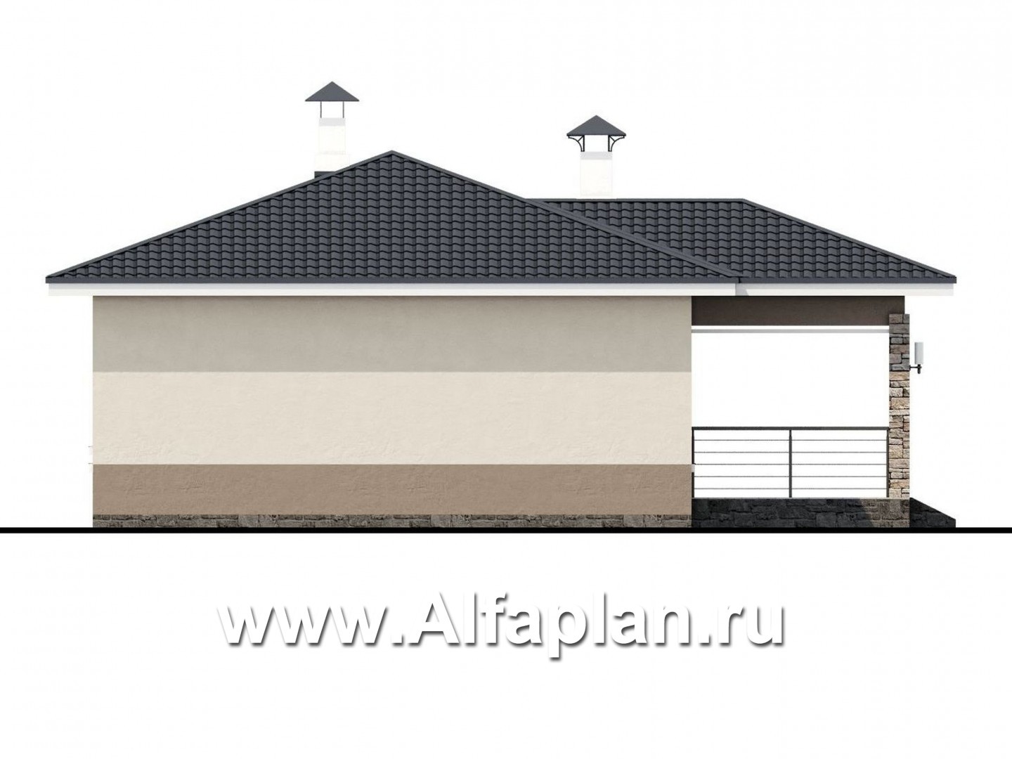 «Мелета» - проект одноэтажного дома из газобетона, 2 спальни, с террасой, в современном стиле - фасад дома
