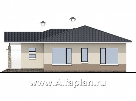 «Мелета» - проект одноэтажного дома из газобетона, 2 спальни, с террасой, в современном стиле - превью фасада дома