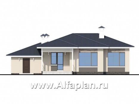 Проекты домов Альфаплан - «Бирюса» - одноэтажный коттедж для небольшой семьи, с теплым гаражом - превью фасада №4