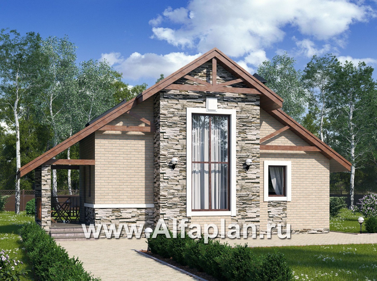 Проекты домов Альфаплан - Дом для отдыха (баня) с жилой мансардой - основное изображение