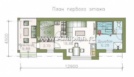 Проекты домов Альфаплан - Дом для отдыха(баня) с уютным крыльцом - превью плана проекта №1