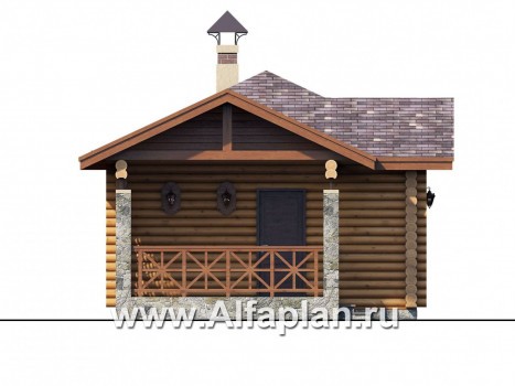 Проекты домов Альфаплан - Баня из бревен с террасой для небольшого участка - превью фасада №3