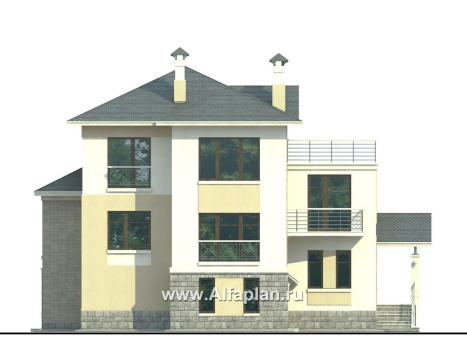«Три  семерки» - проект трехэтажного дома, гараж в цоколе, второй свет и панорамные окна, современный дизайн дома - превью фасада дома
