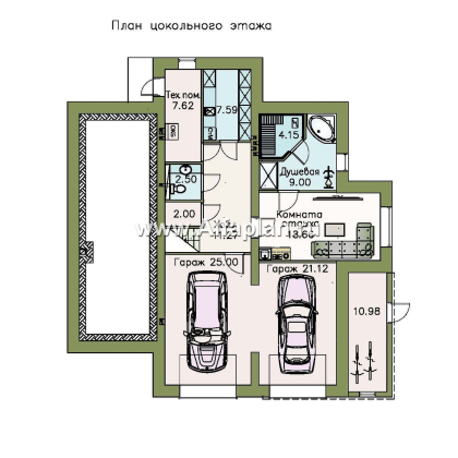 «Три  семерки» - проект трехэтажного дома, гараж в цоколе, второй свет и панорамные окна, современный дизайн дома - превью план дома