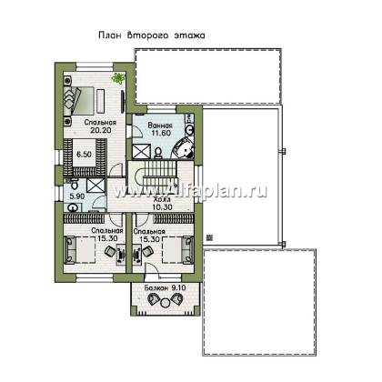 Проекты домов Альфаплан - «Футура» - современный двухэтажный дом с плоской кровлей и гаражом-навесом - превью плана проекта №2
