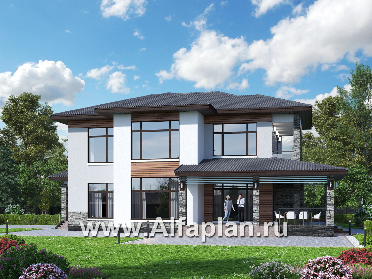 Проекты домов Альфаплан - «Отражение» - двухэтажный дом для большой семьи - основное изображение