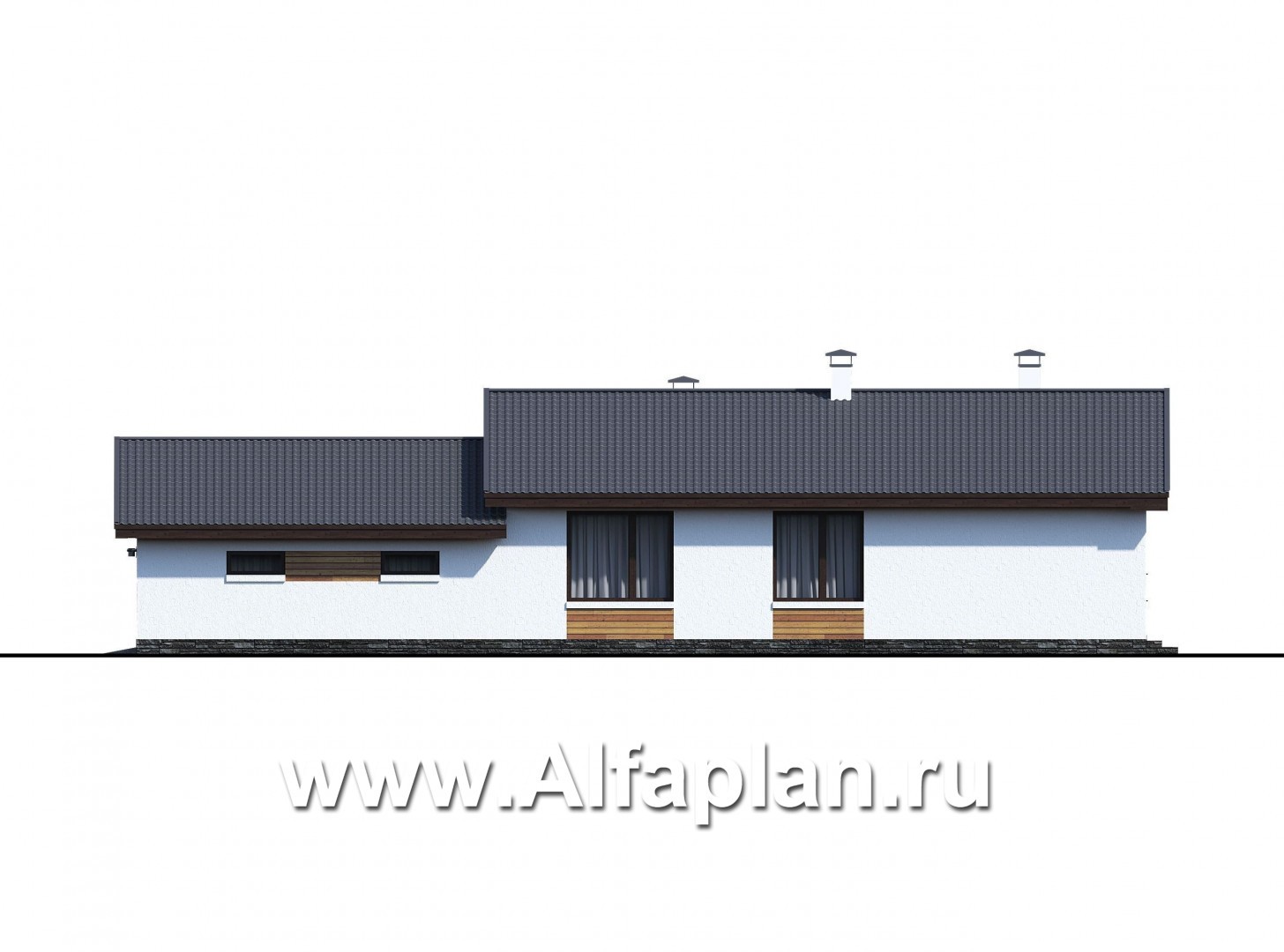 Проекты домов Альфаплан - «Калисто» - одноэтажный коттедж с гаражом на два автомобиля - изображение фасада №4