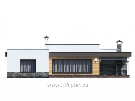 Проекты домов Альфаплан - «Ниагара» - современный одноэтажный коттедж с плоской кровлей - превью фасада №3