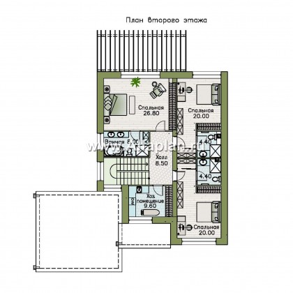 Проекты домов Альфаплан - «Золотой ключик» — современный дом с плоской эксплуатируемой кровлей и гаражом-навесом - превью плана проекта №2