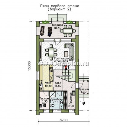«Барн» - проект дома с мансардой, современный стиль барнхаус, с сауной, террасой и балконом - превью план дома