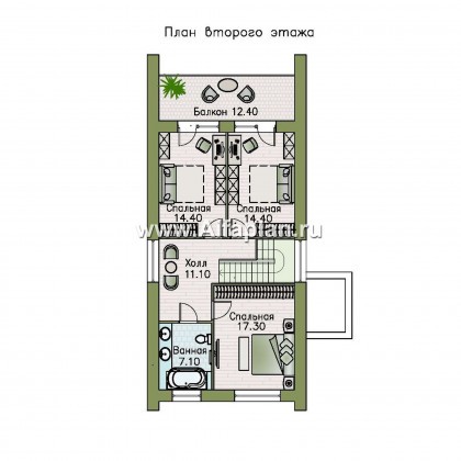 «Барн» - проект дома с мансардой, современный стиль барнхаус, с сауной, террасой и балконом - превью план дома