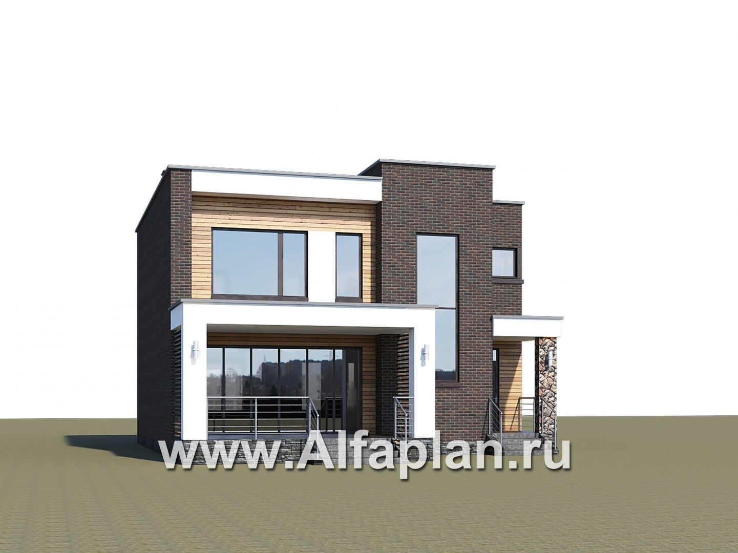 Проекты домов Альфаплан - «Эрго» - проект двухэтажного дома с плоской кровлей 10х10м - дополнительное изображение №2