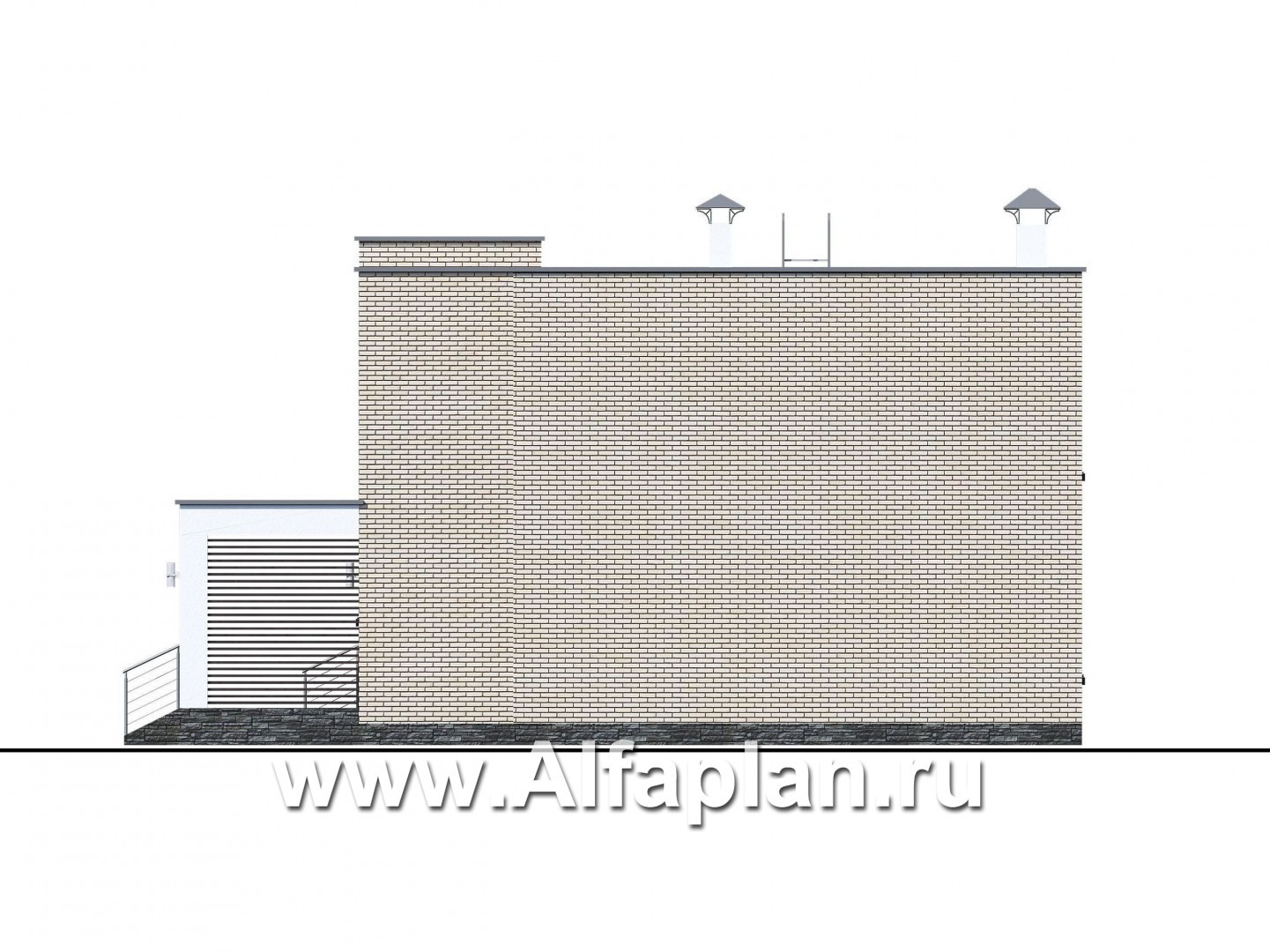 Проекты домов Альфаплан - «Эрго» - проект двухэтажного дома с плоской кровлей 10х10м - изображение фасада №2