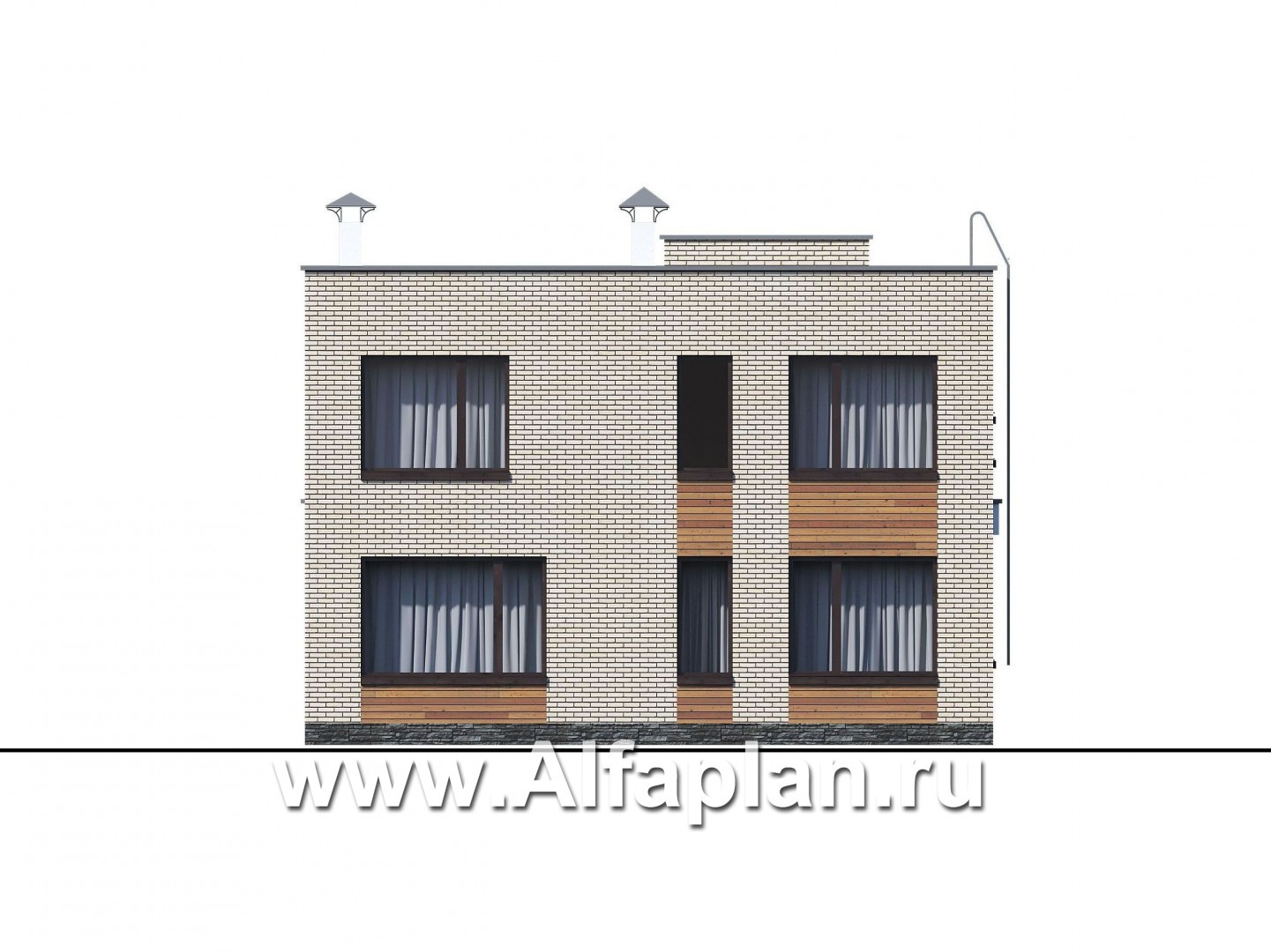 Проекты домов Альфаплан - «Эрго» - проект двухэтажного дома с плоской кровлей 10х10м - изображение фасада №3