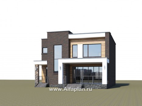Проекты домов Альфаплан - «Эрго» - проект двухэтажного дома с плоской кровлей 10х10м - превью дополнительного изображения №2