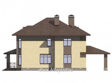 Проект двухэтажного дома, с эркером и с террасой, с навесом для авто - превью фасада дома