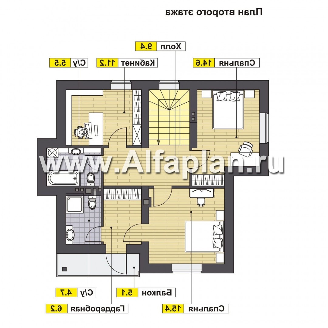 Проекты домов Альфаплан - Проект современного мансардного кирпичного дома - изображение плана проекта №2