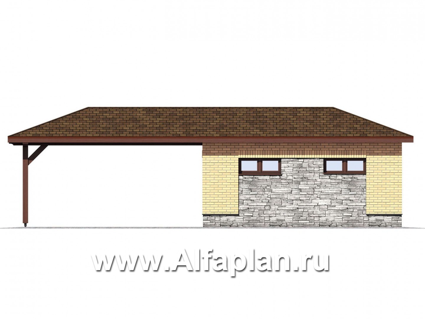 Проект навеса для авто, с кладовой - фасад дома