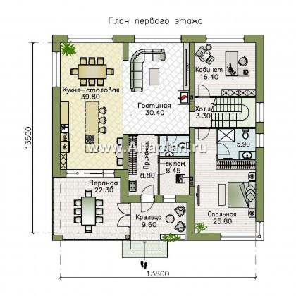 «Спектр» - проект двухэтажного дома, с двумя жилыми комнатами на 1-ом этаже, в современном стиле - превью план дома