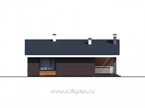 Проекты домов Альфаплан - «Веда» - проект одноэтажного дома с двускатной кровлей (три спальни) - превью фасада №3