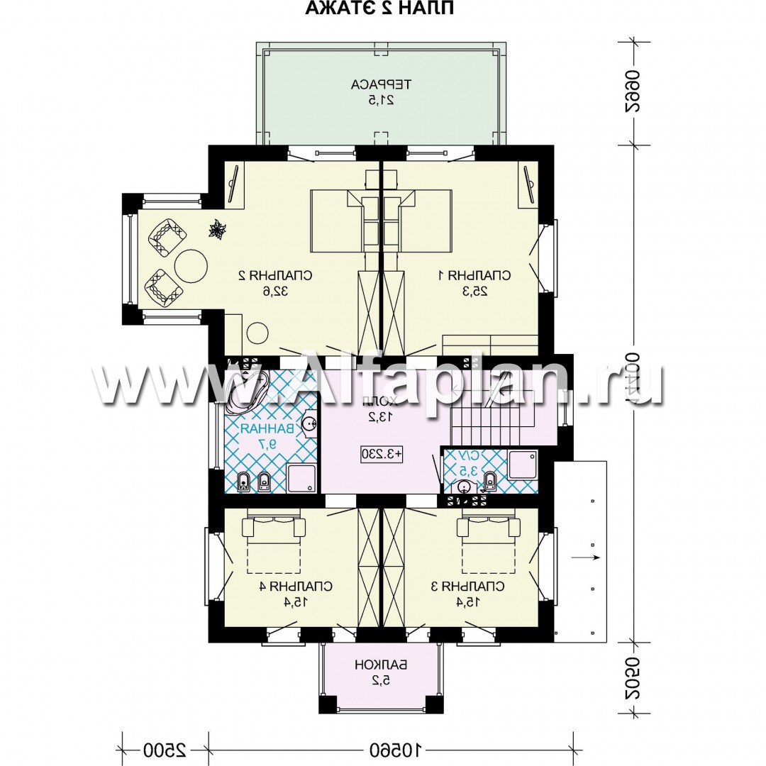 Проекты домов Альфаплан - Проект особняка бизнес класса с цокольным этажом и мансардой - план проекта №3