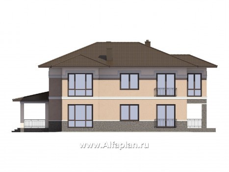 Проект двухэтажного дома из газобетона, планировка с гостевой и спальней на 1 эт, с террасой и с эркером, в современном стиле - превью фасада дома