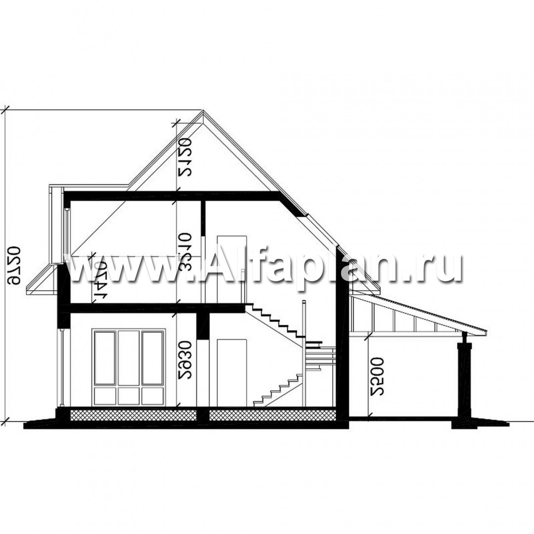 Проекты домов Альфаплан - Проект экономичного дома с навесом для машины - план проекта №3