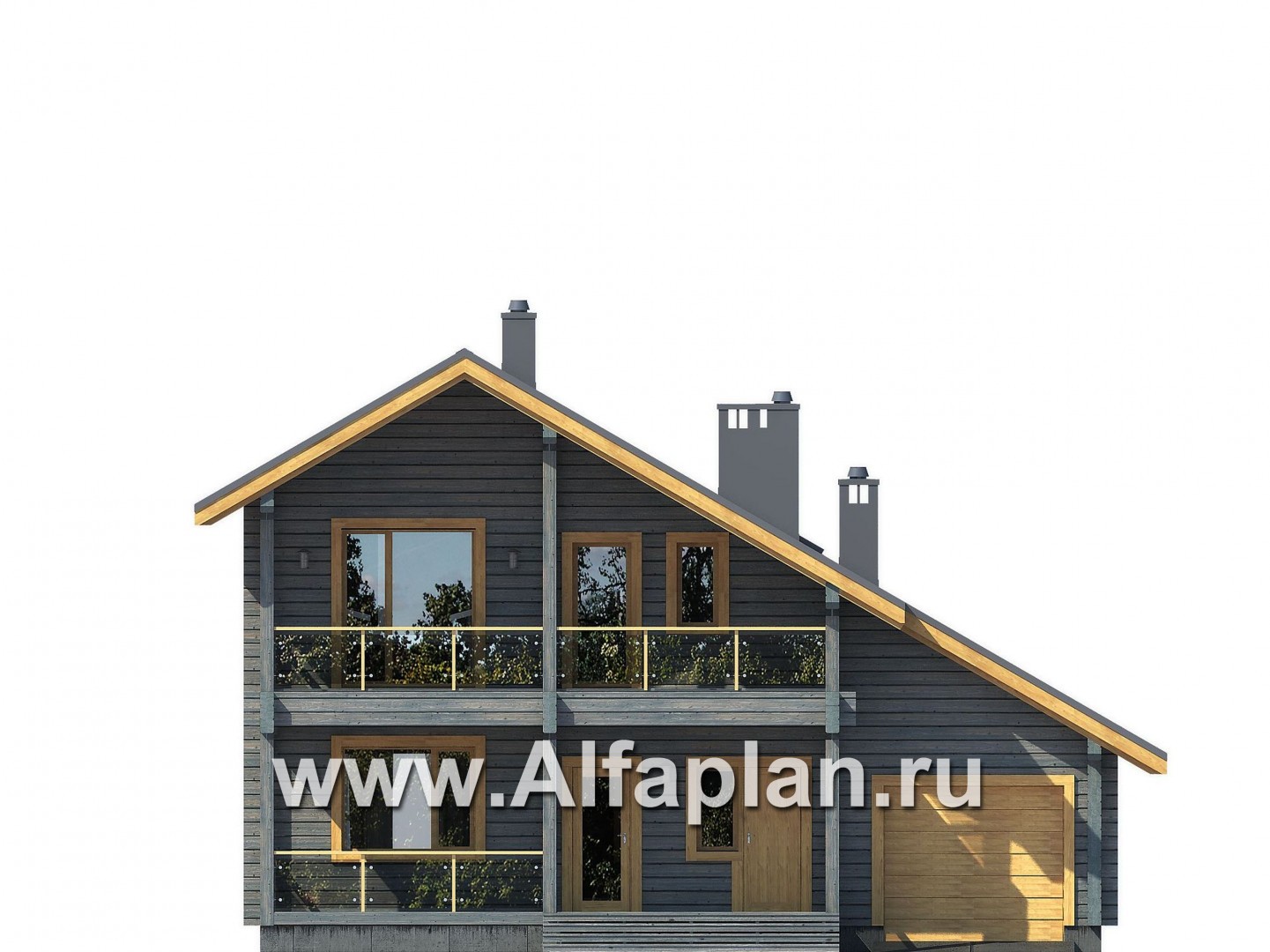 Проекты домов Альфаплан - Проект деревянного загородного дома с гаражом - изображение фасада №1