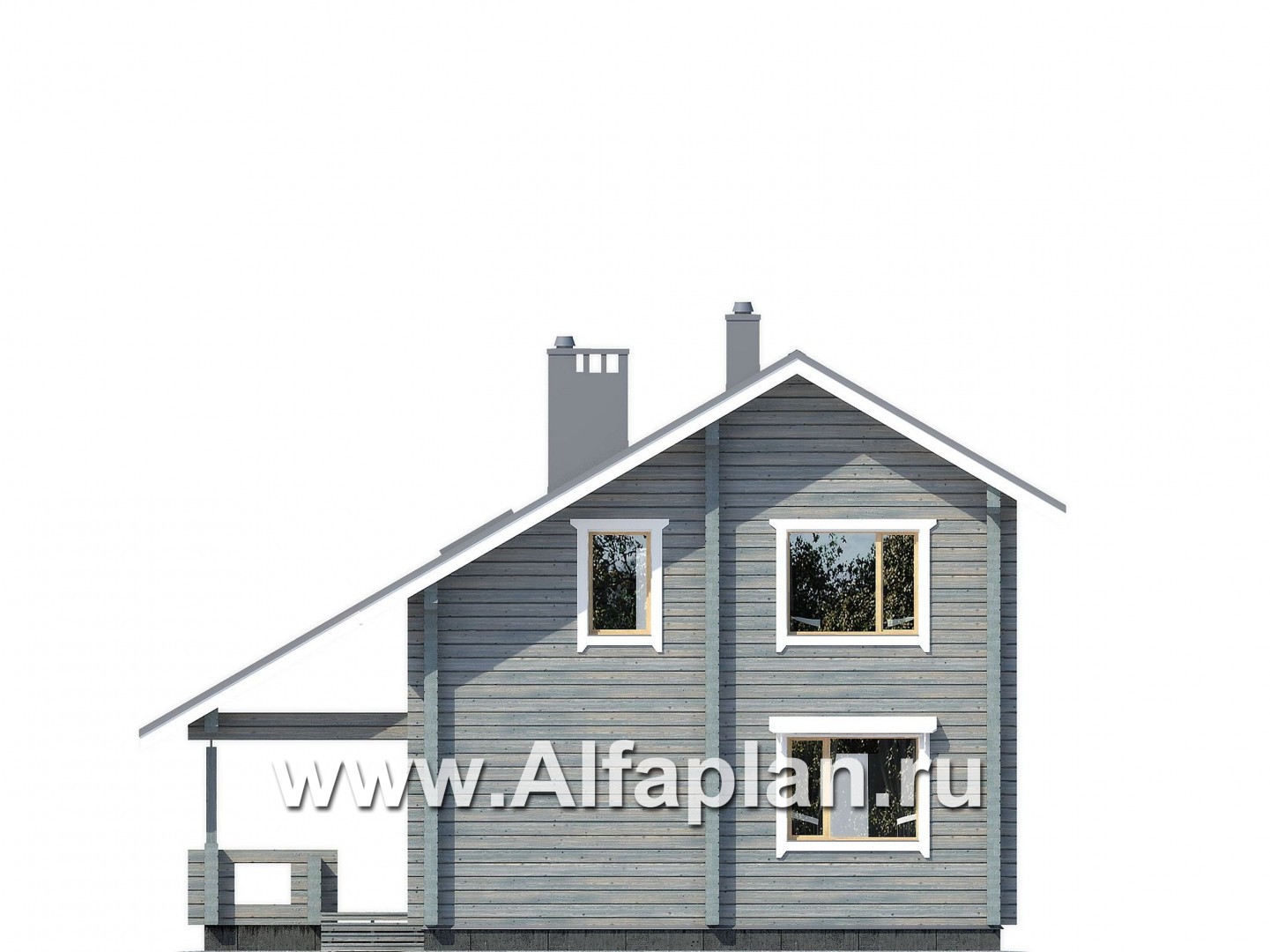 Проекты домов Альфаплан - Проект деревянного дома с простой двускатной кровлей - изображение фасада №3