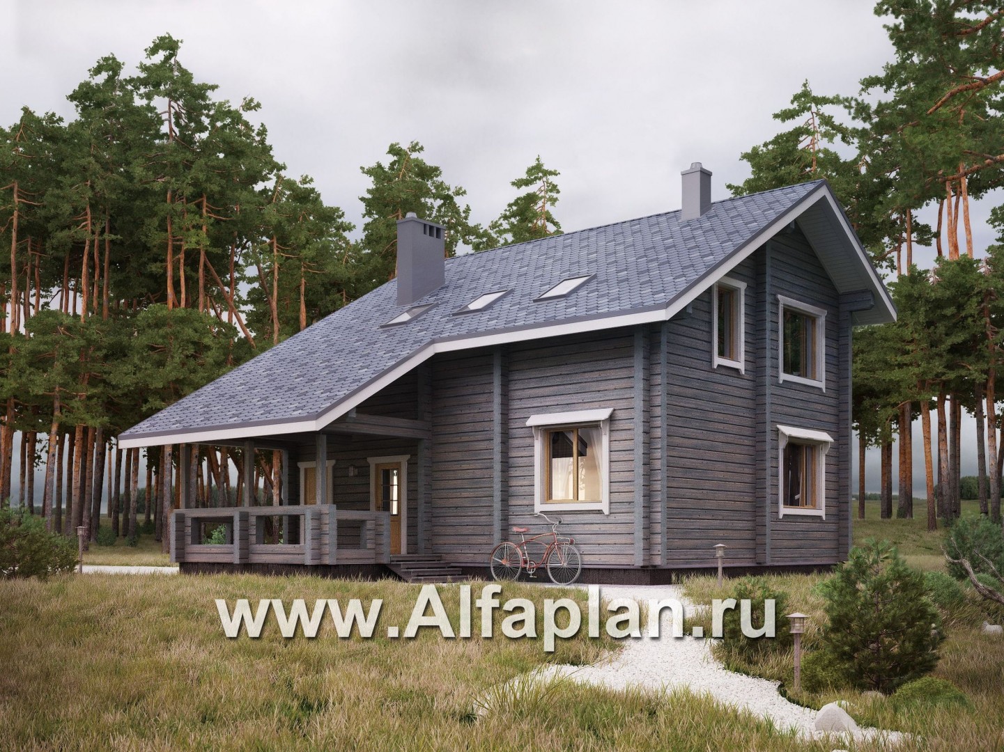 Проекты домов Альфаплан - Проект деревянного дома с простой двускатной кровлей - дополнительное изображение №3