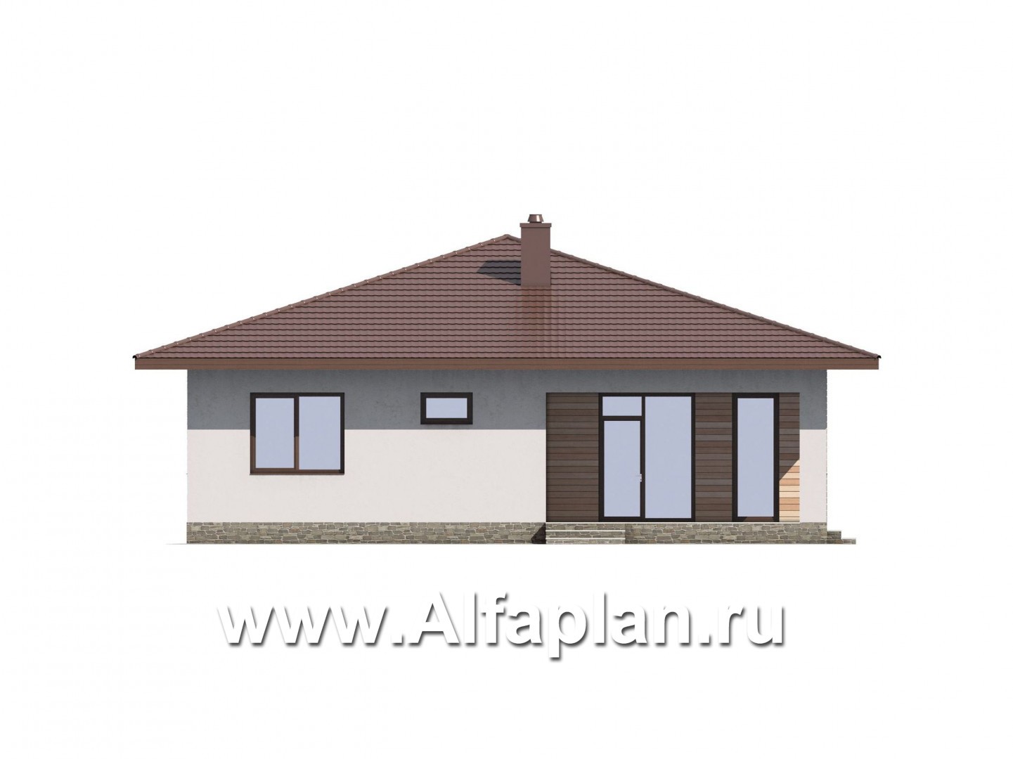 Проекты домов Альфаплан - Проект одноэтажного загородного дома - изображение фасада №2