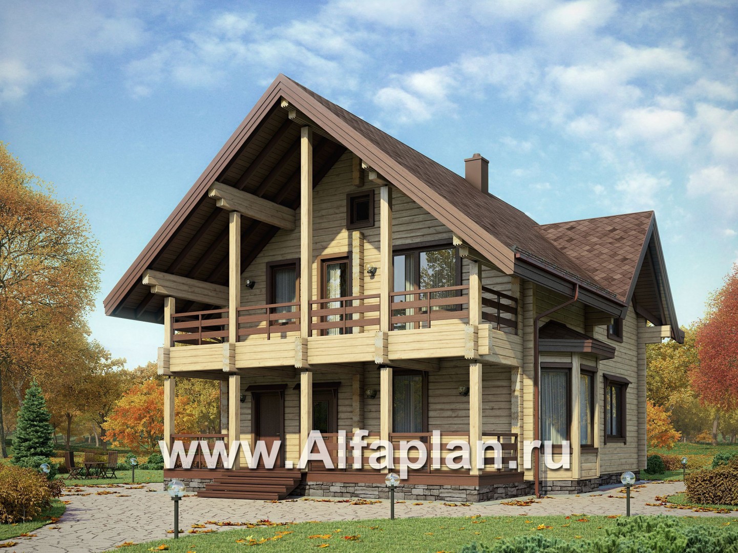 Проекты домов Альфаплан - Проект удобного деревянного дома с террасами - основное изображение