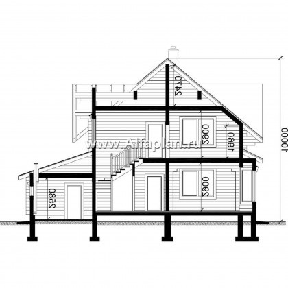 Проект двухэтажного коттеджа из бруса, планировка с кабинетом и с эркером, терраса и гараж со стороны входа - превью план дома