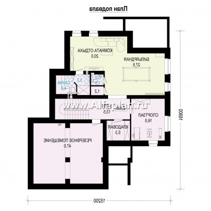 Проект двухэтажного коттеджа, планировка с кабинетом и с гаражом на 2 авто, с террасой, с цокольным этажом - превью план дома