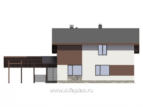 Проекты домов Альфаплан - Проект экономичного и компактного дома с навесом для авто - превью фасада №2