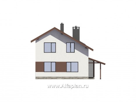 Проекты домов Альфаплан - Проект экономичного и компактного дома с навесом для авто - превью фасада №4