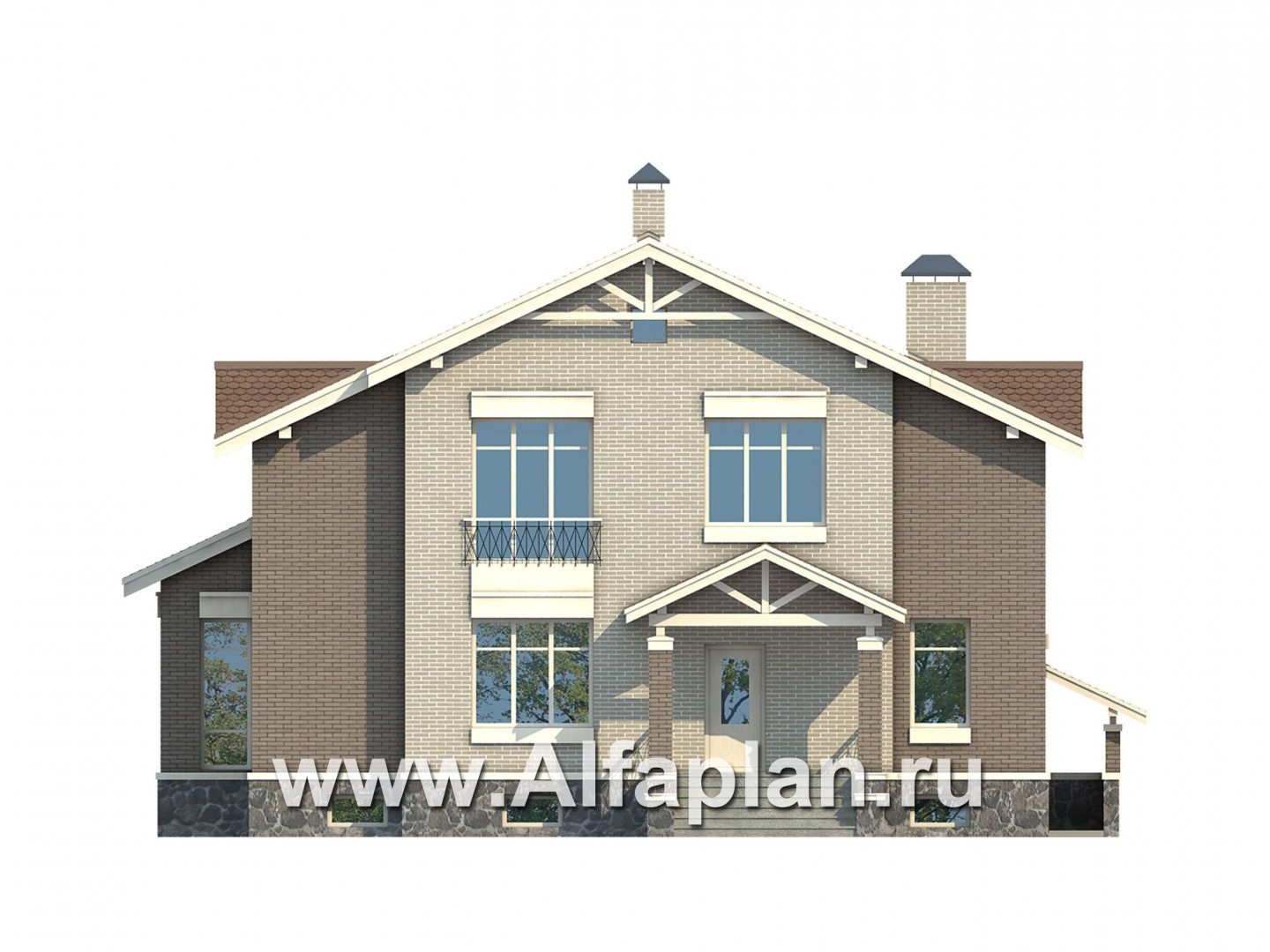Проекты домов Альфаплан - Проект кирпичного особняка с цокольным этажом - изображение фасада №1