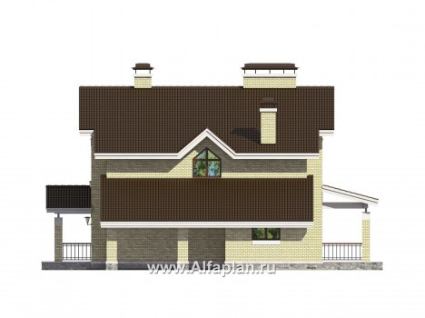 Проекты домов Альфаплан - Проект кирпичного коттеджа с навесом для машины - превью фасада №3