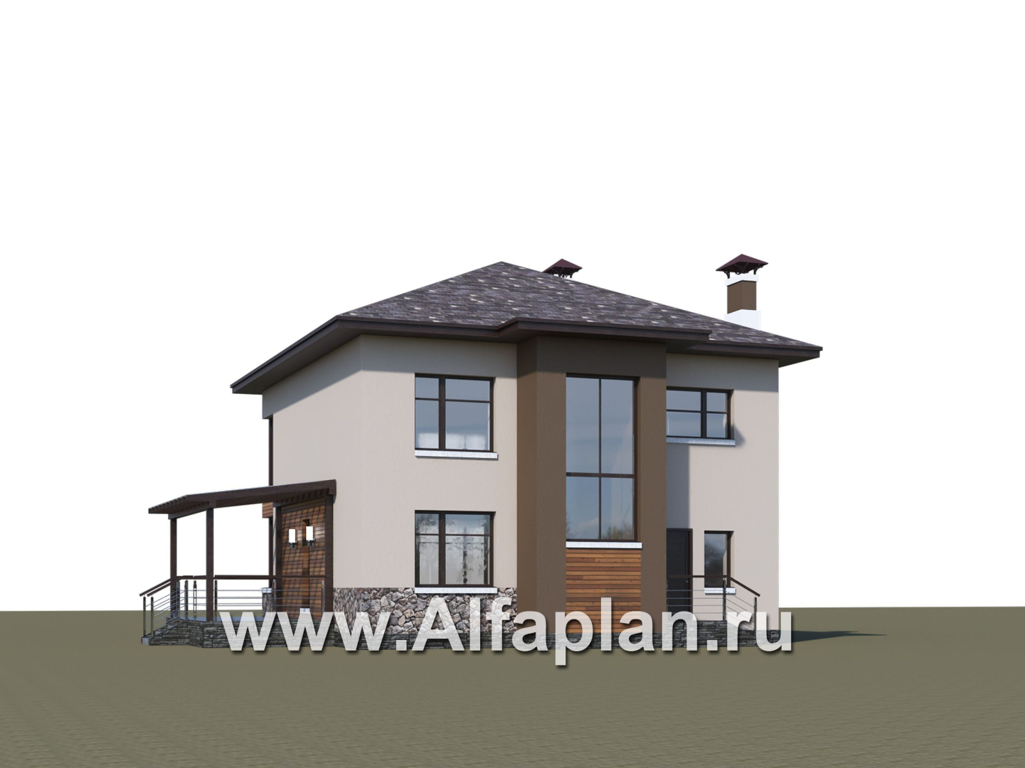 Проекты домов Альфаплан - «Печора» - стильный двухэтажный коттедж с сауной и мастер-спальней - дополнительное изображение №2