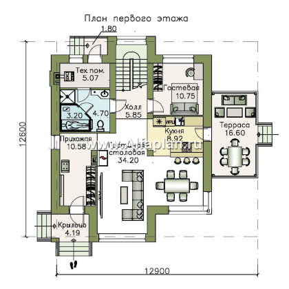 Проекты домов Альфаплан - «Печора» - стильный двухэтажный коттедж с сауной и мастер-спальней - превью плана проекта №1