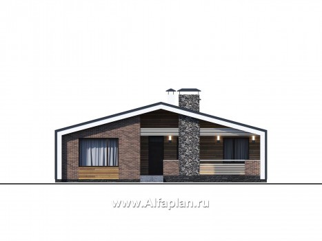 Проекты домов Альфаплан - «Веда» - проект одноэтажного дома с сауной в стиле барн - превью фасада №1