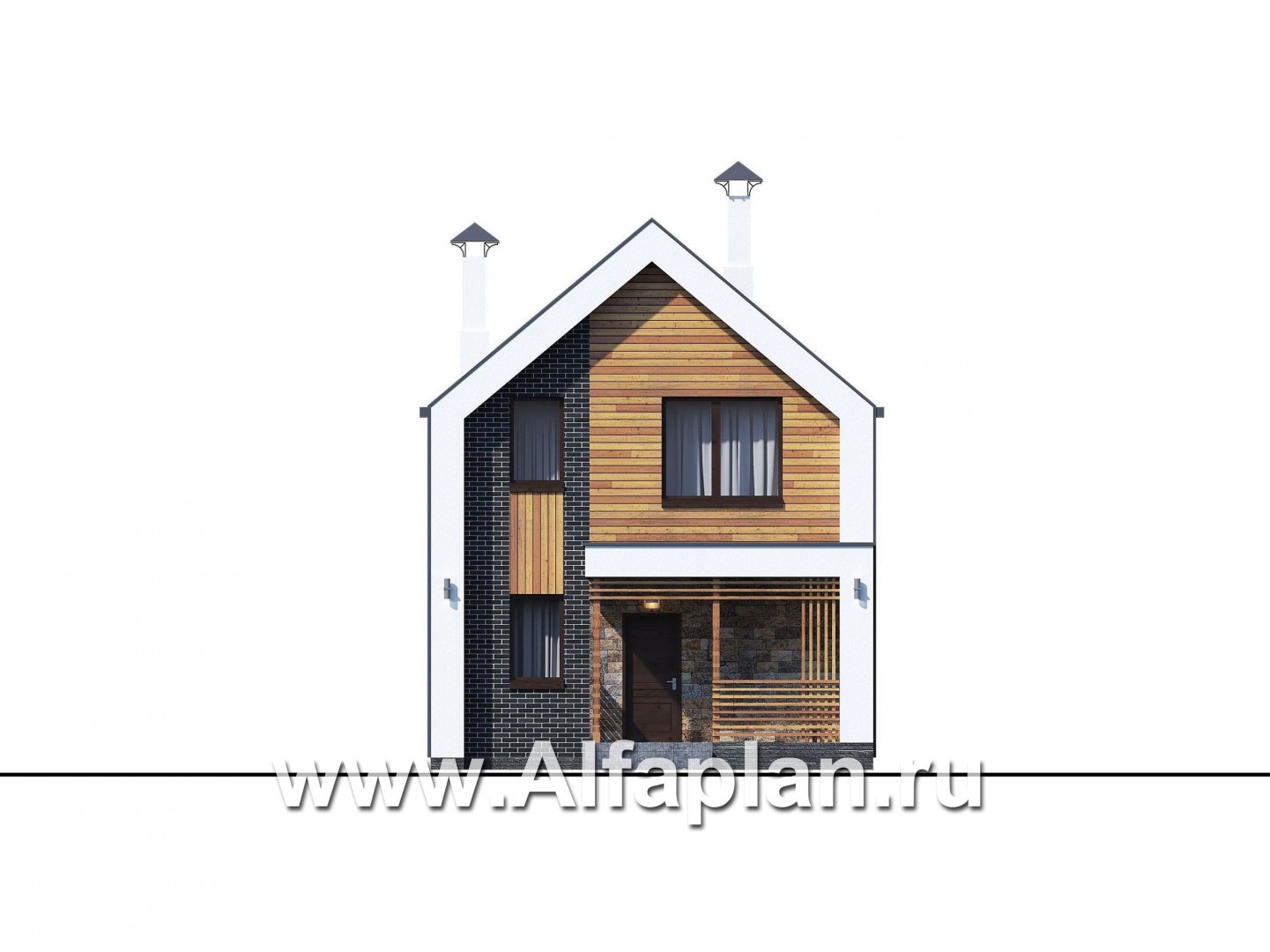 Проекты домов Альфаплан - «Барн» - современный мансардный дом с террасой и балконом - изображение фасада №1